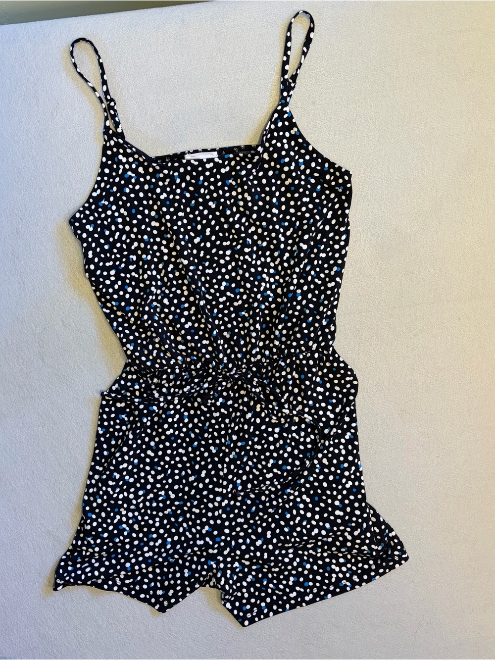 Black Polka Dot Spaghetti-Strap Romper